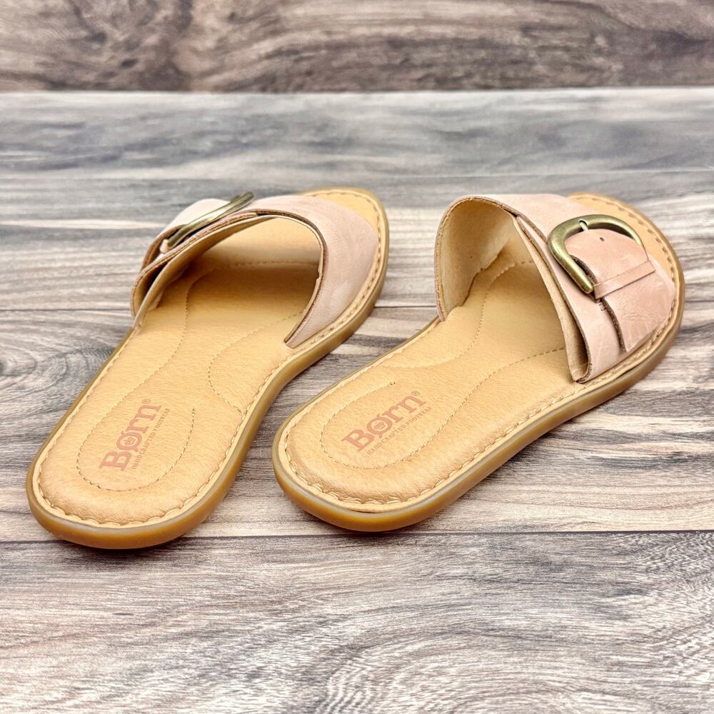 NIB Born Miarra 8M 38-39 Leather Big Buckle Slide Flat Sandals Blush - Picture 5 of 10
